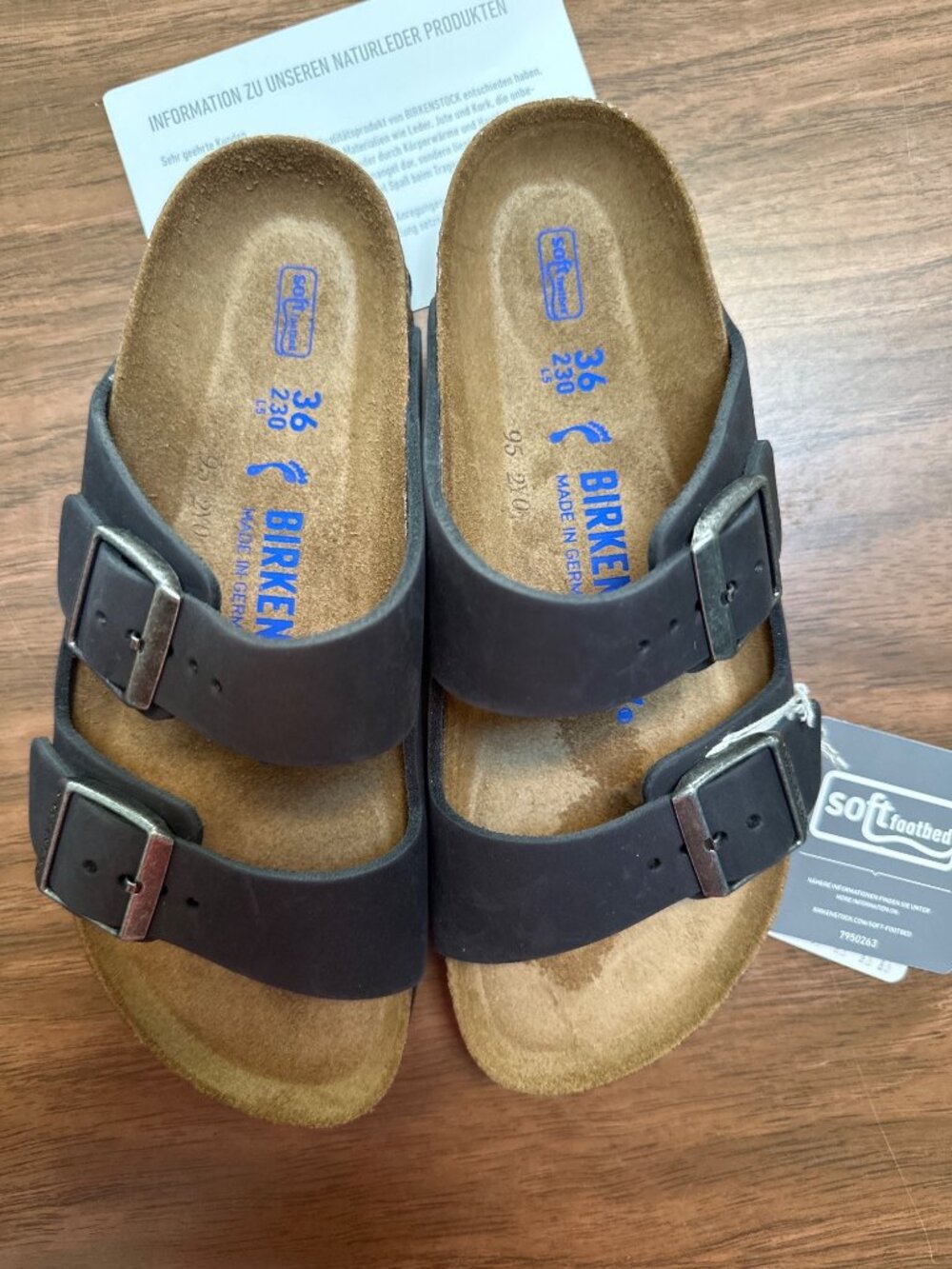 Birkenstock Arizona Black Leather Sandals Narrow Fit Soft Footbed Women Size 5 - Picture 3 of 10